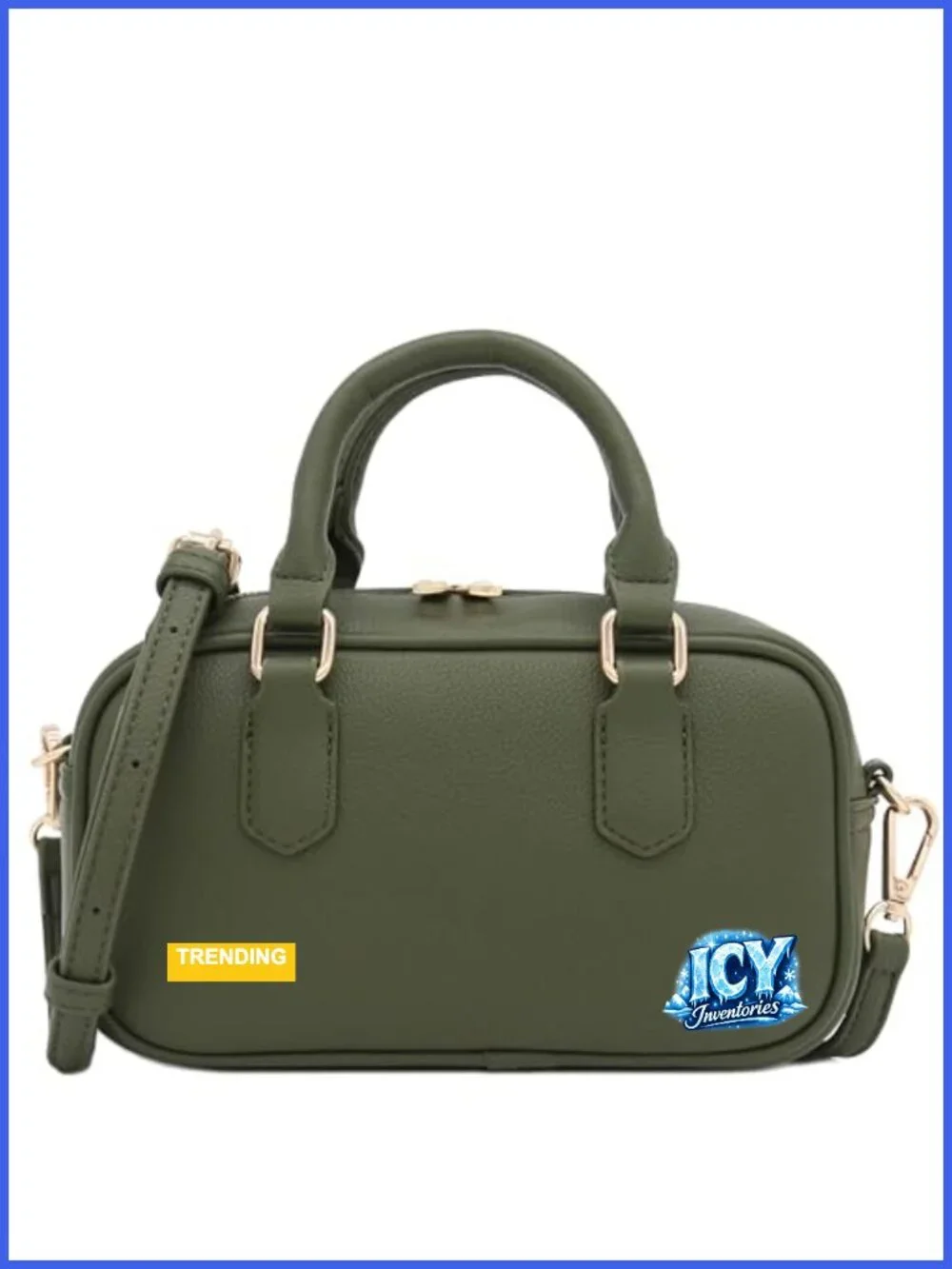 Faux Leather Mini Satchel Purse Top Handle Crossbody Bag with Gold Tone Hardware